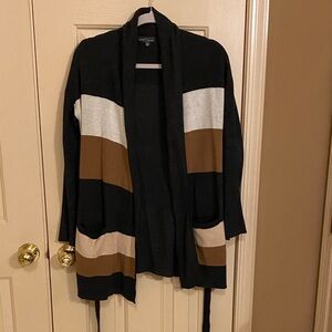 Women's Striped Cardigan Sweater - Black, Brown, Cream